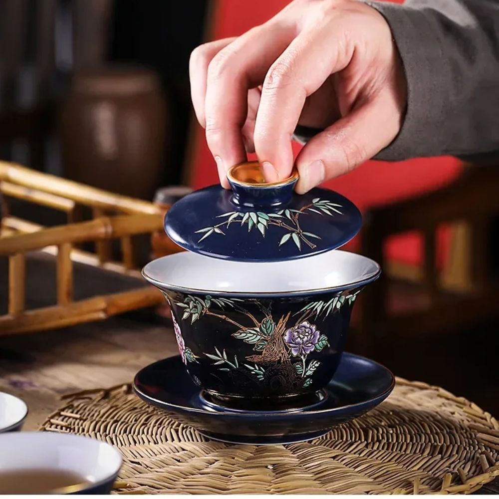 Tasse à thé en céramique dorée Gaiwan