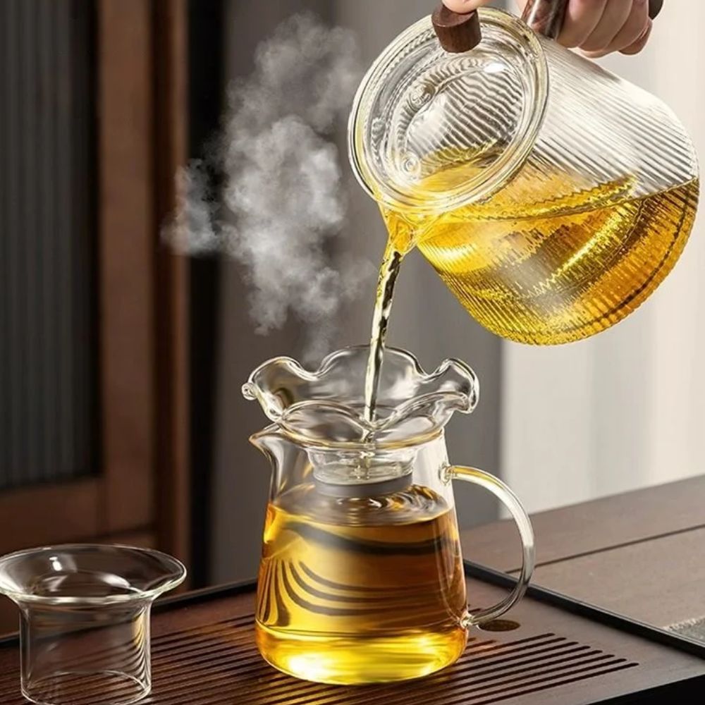 Théière en verre borosilicate couvercle bois