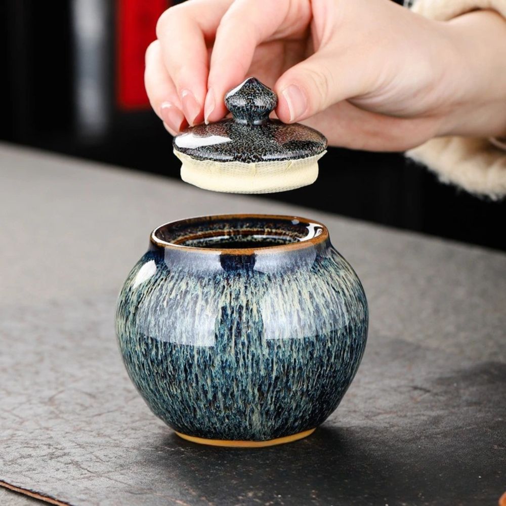 Boîte à thé en céramique texturée bocal hermétique décoratif