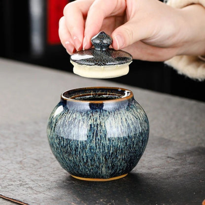 Boîte à thé en céramique texturée bocal hermétique décoratif