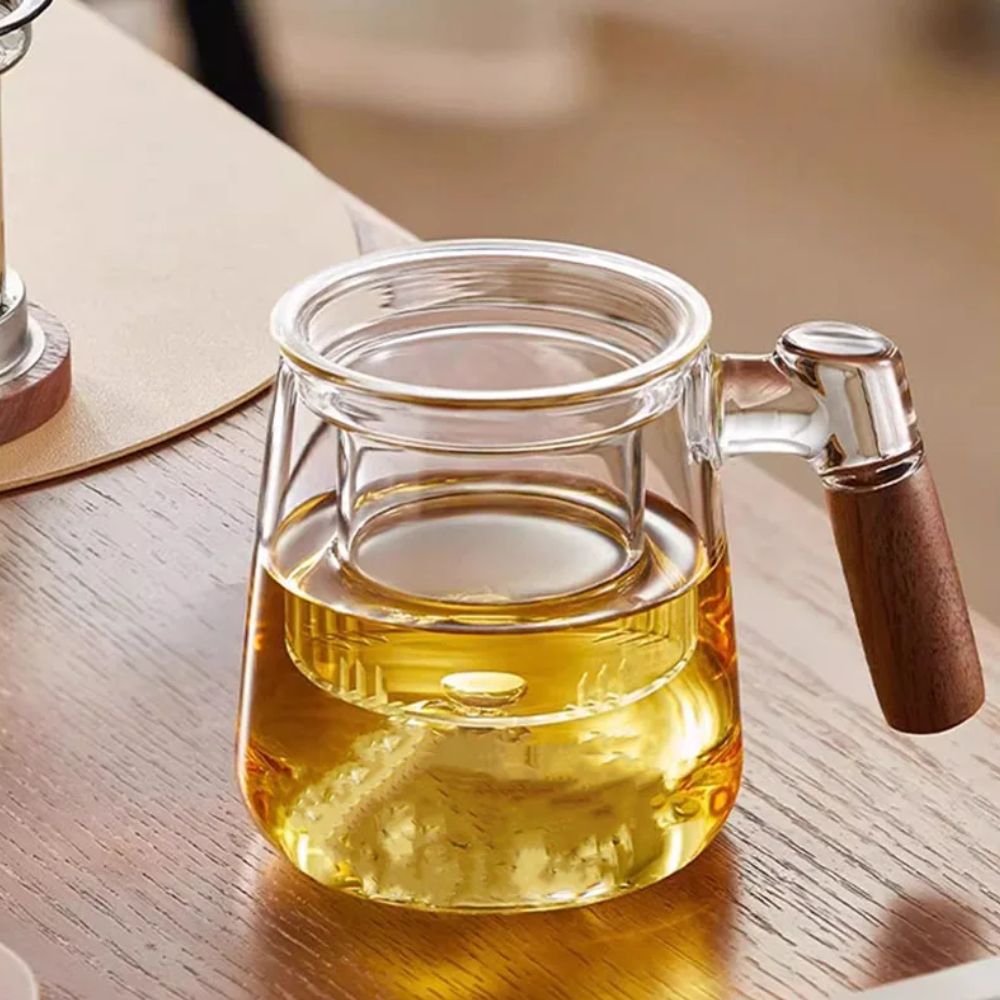 Tasse à thé en verre borosilicate avec infuseur couvercle