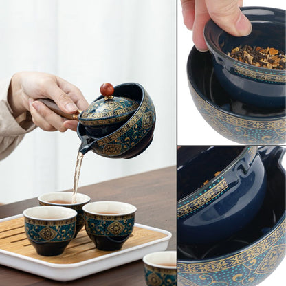 Service à thé rotatif en porcelaine avec plateau