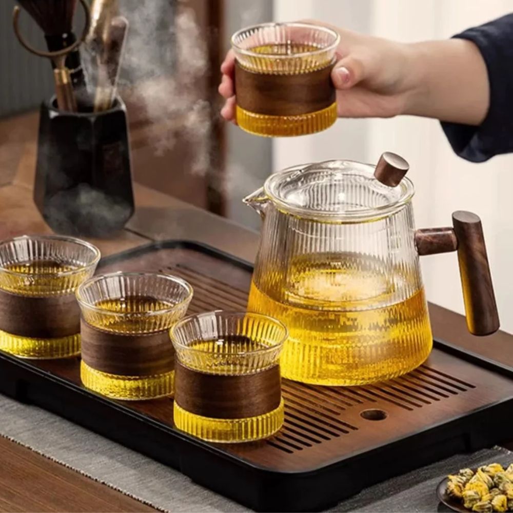 Théière en verre borosilicate couvercle bois