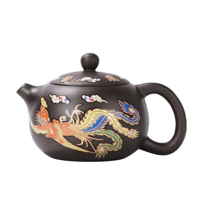 Théière chinoise en argile violette dragon phénix thermoréactifs