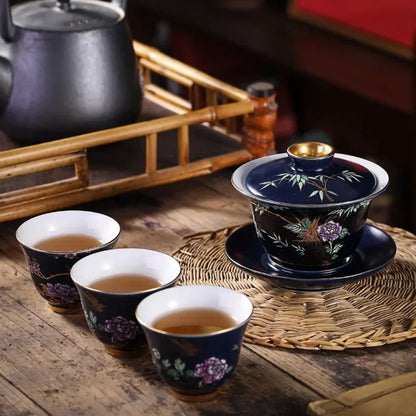 Tasse à thé en céramique dorée Gaiwan