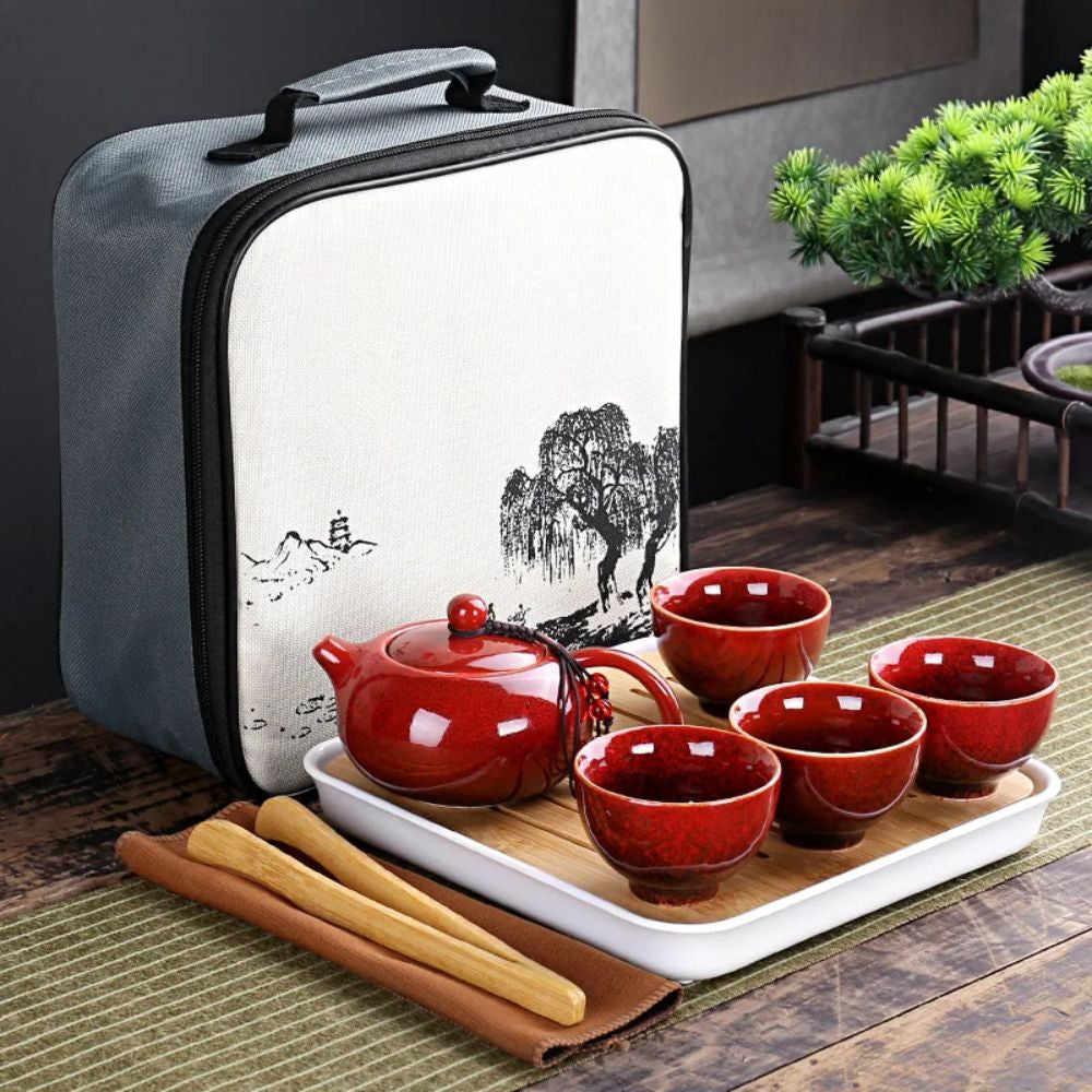 Service à thé chinois en porcelaine émaillée portable