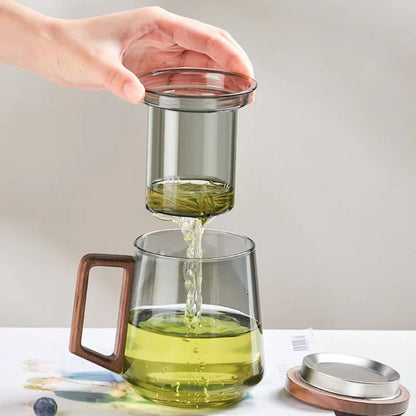 Tasse à thé en verre avec poignée bois