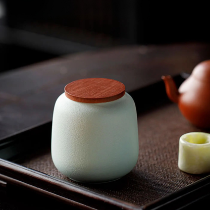 Boîte à thé en céramique avec couvercle bois petit format