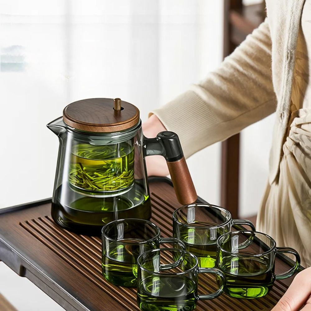 Théière individuelle à filtre intégré verre noyer