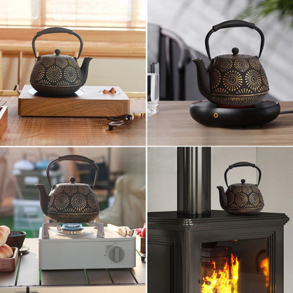 Théière en fonte japonaise motif Sakura émaillée