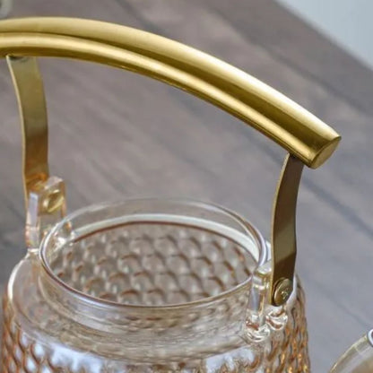 Théière japonaise martelée en verre poignée cuivre