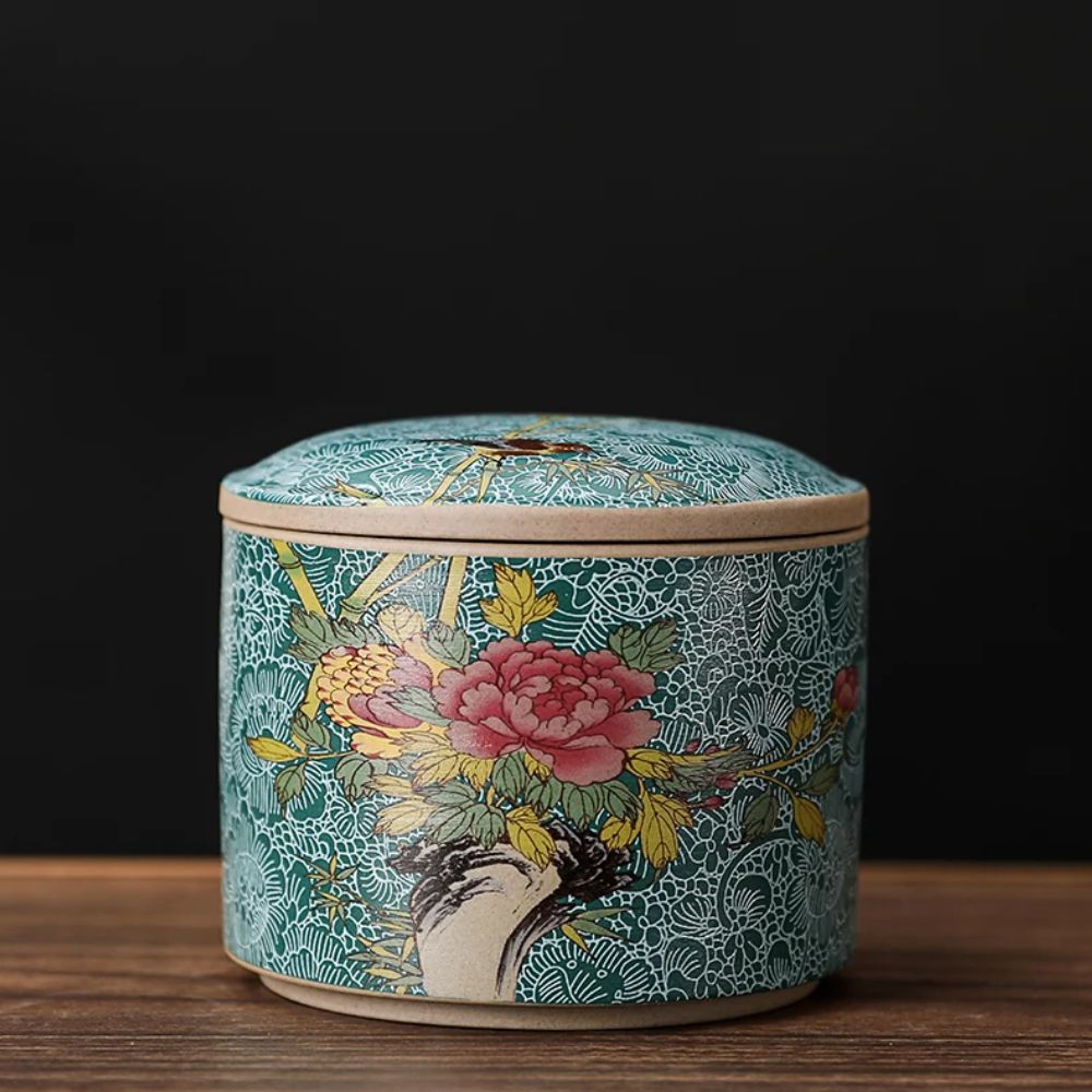 Boîte à thé en céramique style chinois pot de conservation avec couvercle