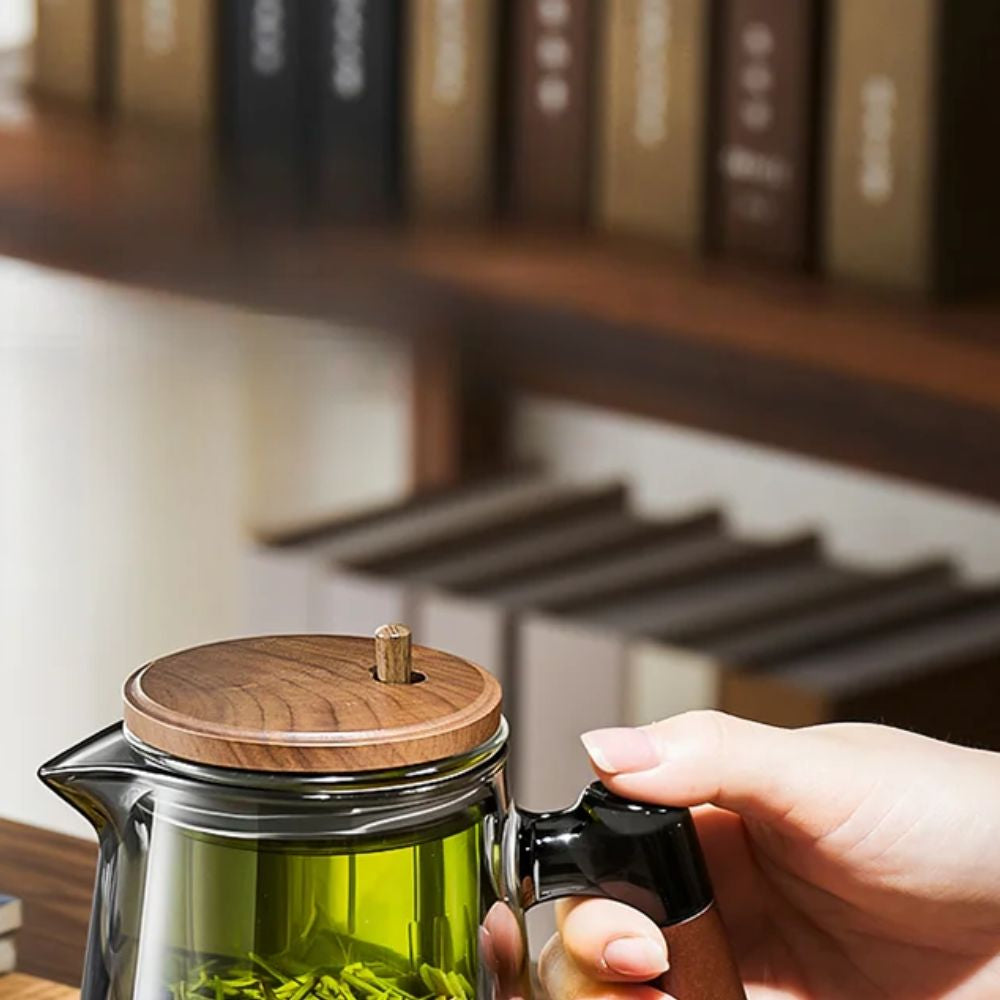 Théière individuelle à filtre intégré verre noyer