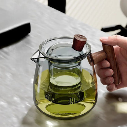 Service à thé en verre noyer avec plateau Kung Fu