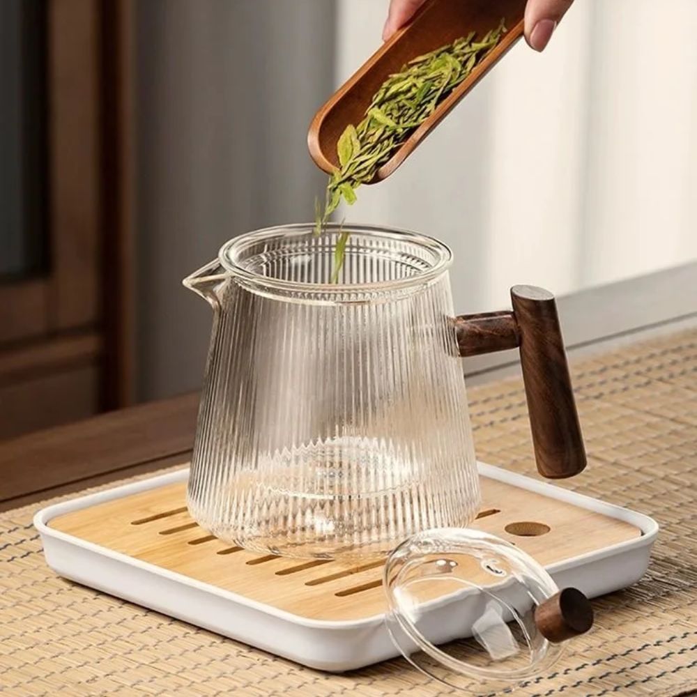 Théière en verre borosilicate couvercle bois