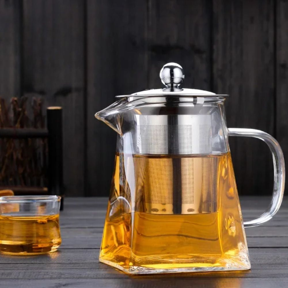 Théière en verre résistant à la chaleur filtre inox