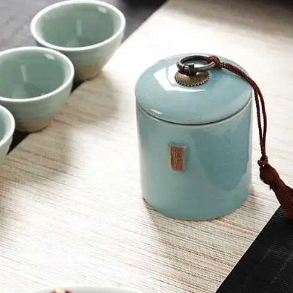 Boîte à thé en céramique avec couvercle bocal de rangement déco