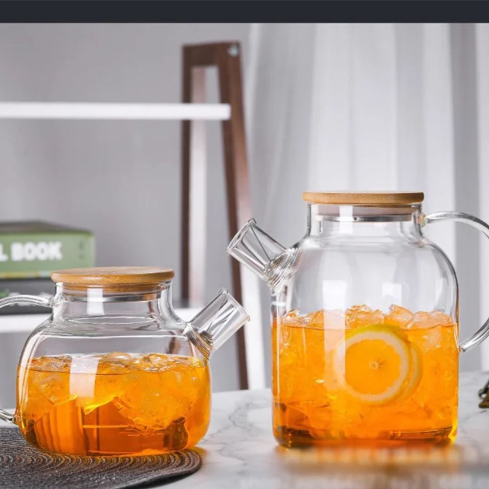 Théière en verre avec couvercle bambou