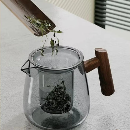 Service à thé en verre noyer avec plateau Kung Fu