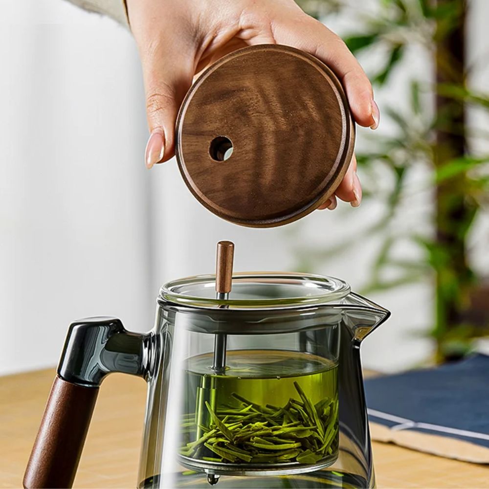 Théière individuelle à filtre intégré verre noyer