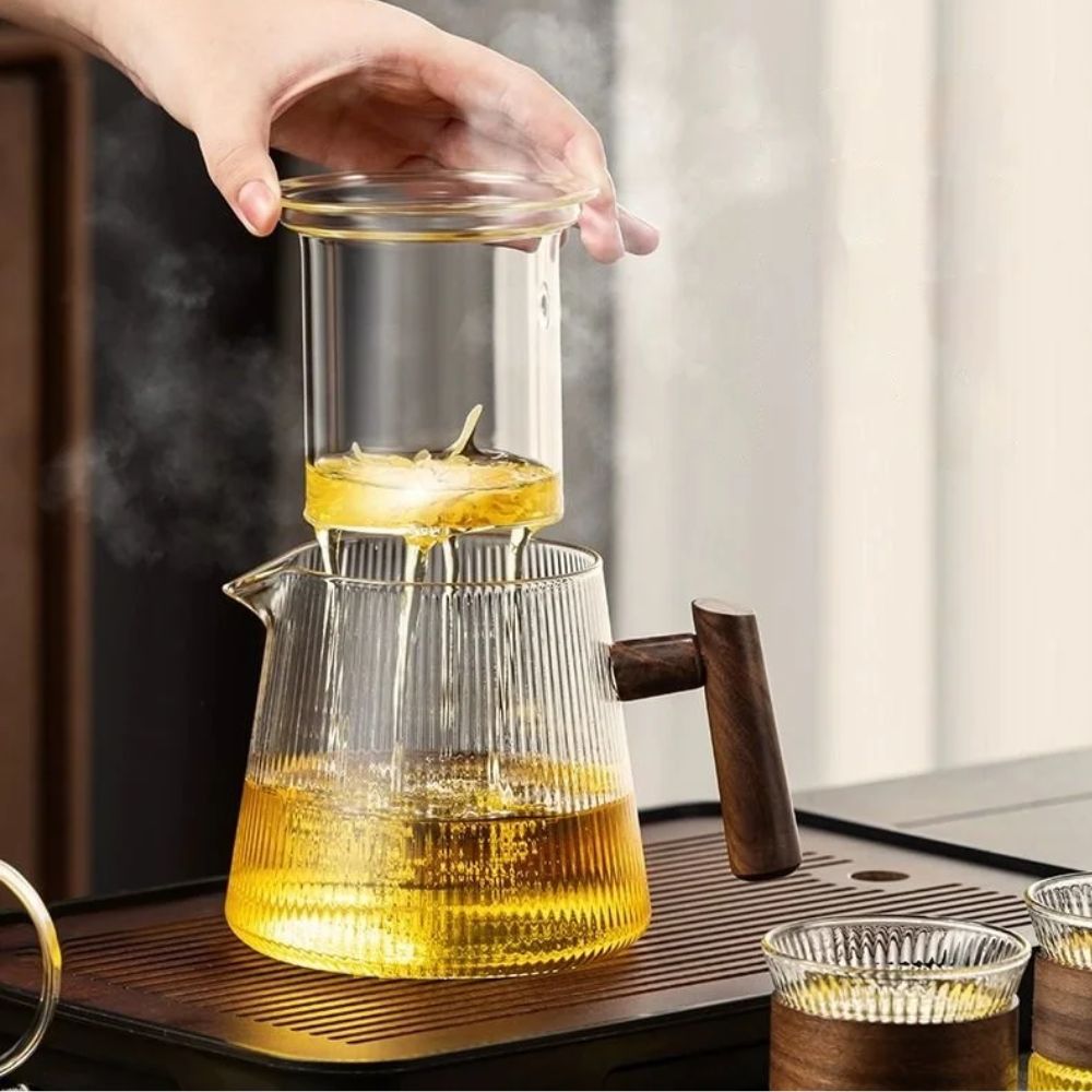 Théière en verre borosilicate couvercle bois