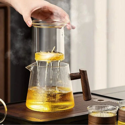 Théière en verre borosilicate couvercle bois