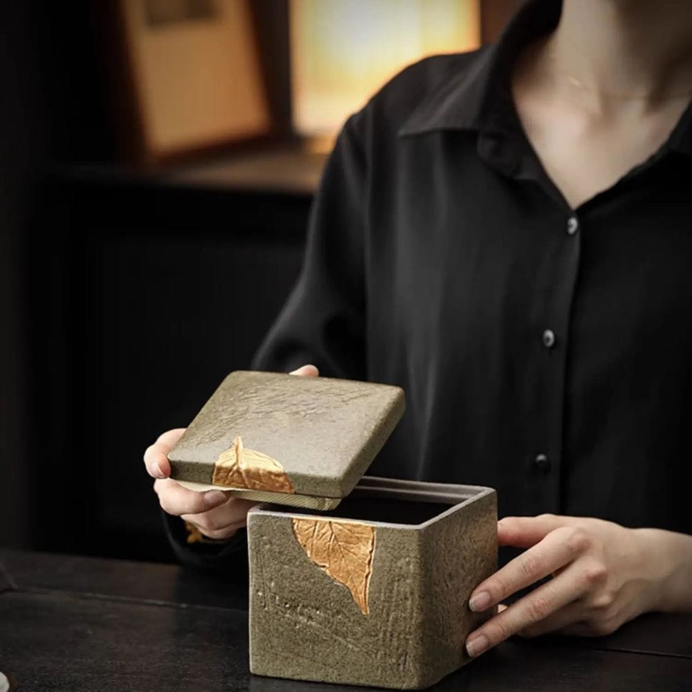 Boîte à thé carrée en céramique bocal hermétique vintage 350 ml