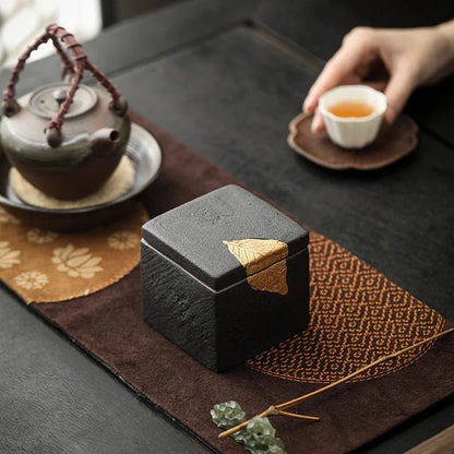 Boîte à thé carrée en céramique bocal hermétique vintage 350 ml