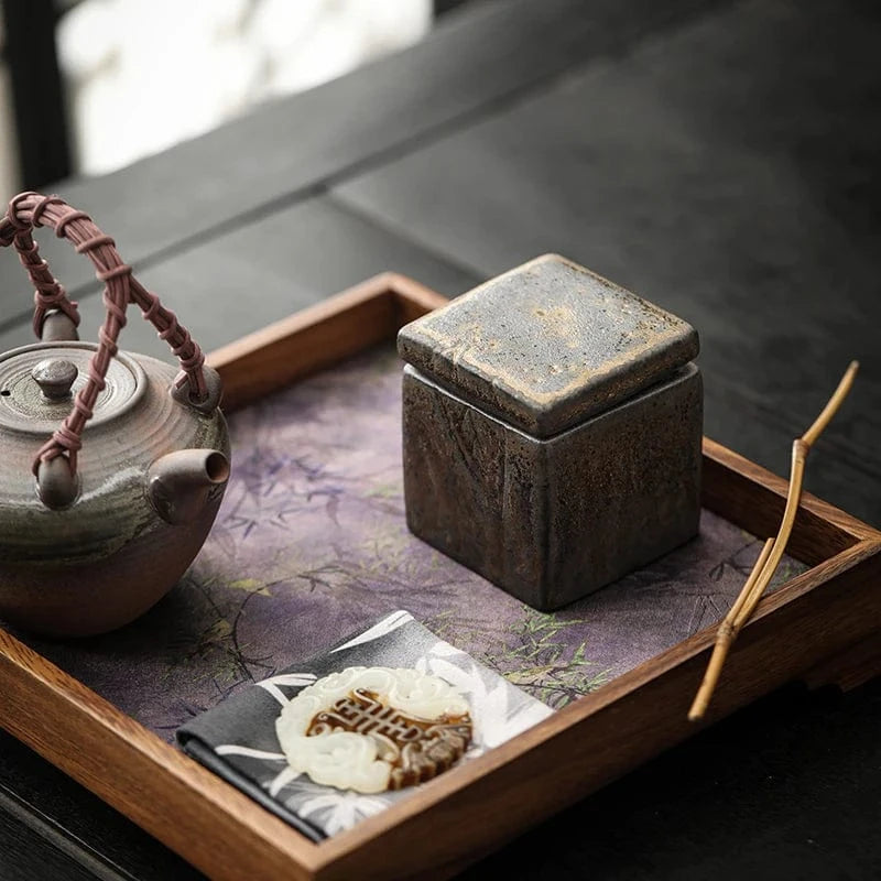 Boîte à thé carrée en céramique bocal hermétique vintage 350 ml