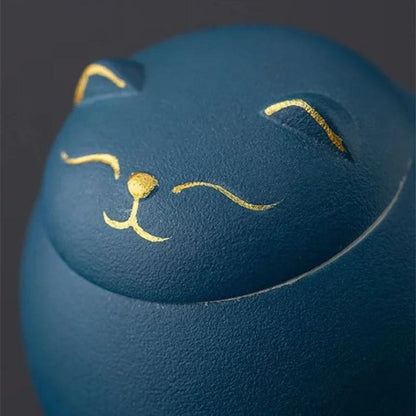 Boîte à thé céramique chat porte-bonheur peint à la main (230 ml)