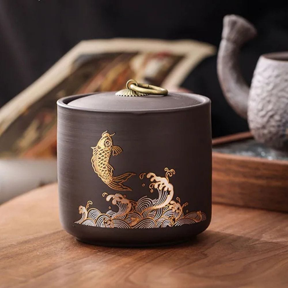 Boîte à thé en céramique animale motif poisson doré ou cerf