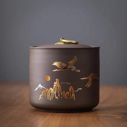 Boîte à thé en céramique animale motif poisson doré ou cerf