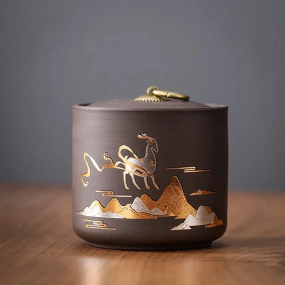 Boîte à thé en céramique animale motif poisson doré ou cerf