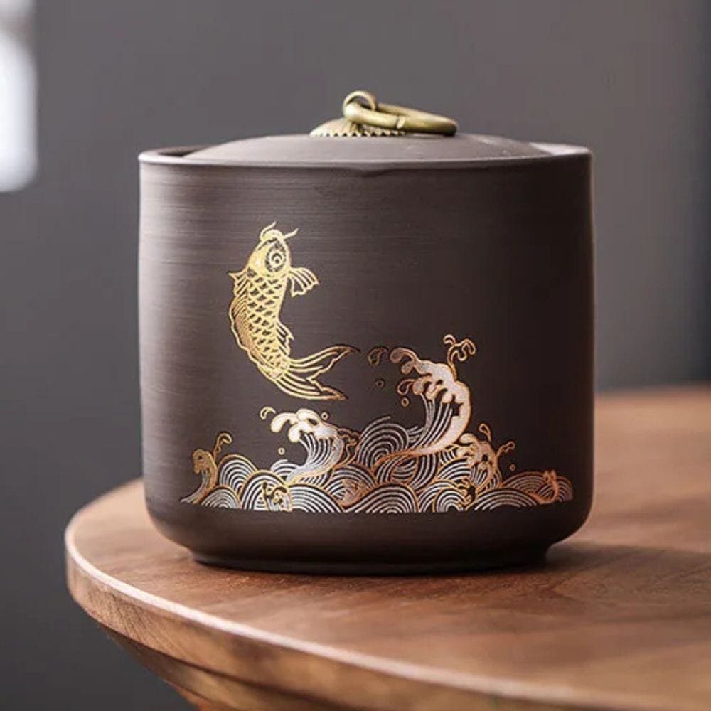 Boîte à thé en céramique animale motif poisson doré ou cerf