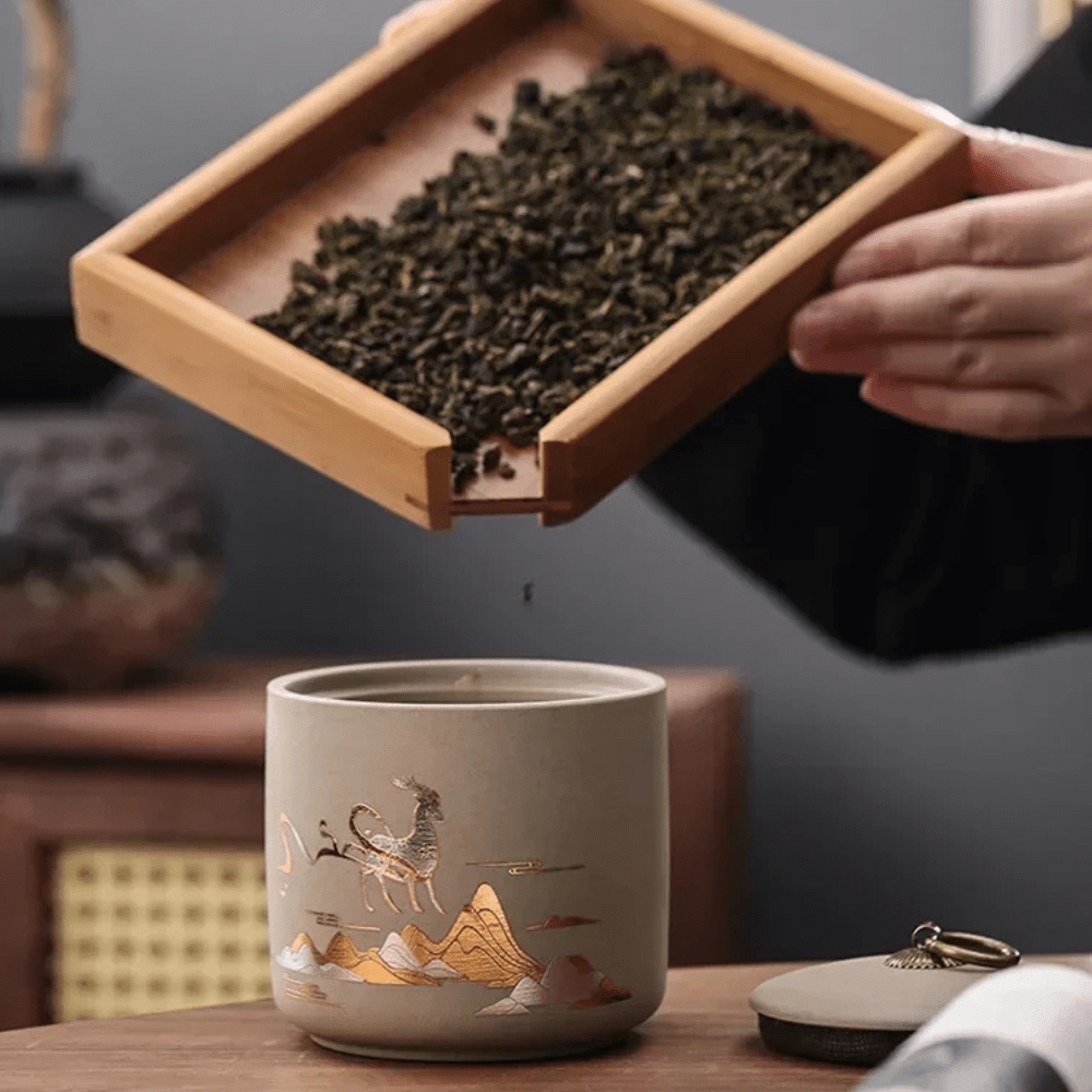 Boîte à thé en céramique artisanale design brut et naturel