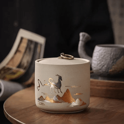 Boîte à thé en céramique artisanale design brut et naturel