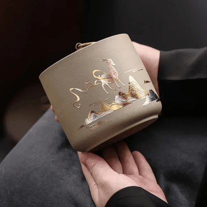 Boîte à thé en céramique artisanale design brut et naturel