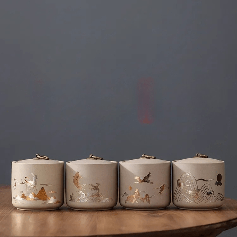 Boîte à thé en céramique artisanale design brut et naturel