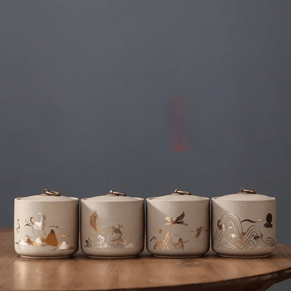 Boîte à thé en céramique artisanale design brut et naturel