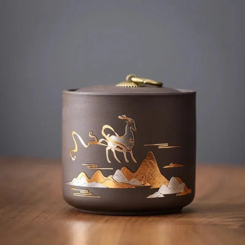 Boîte à thé en céramique artisanale design brut et naturel