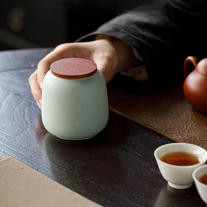 Boîte à thé en céramique avec couvercle bois petit format