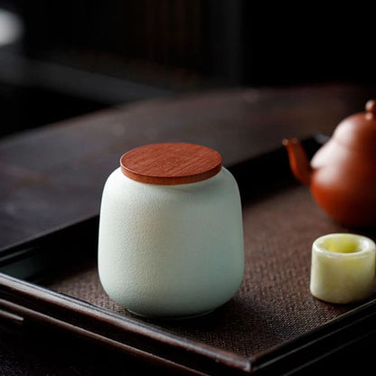 Boîte à thé en céramique avec couvercle bois petit format