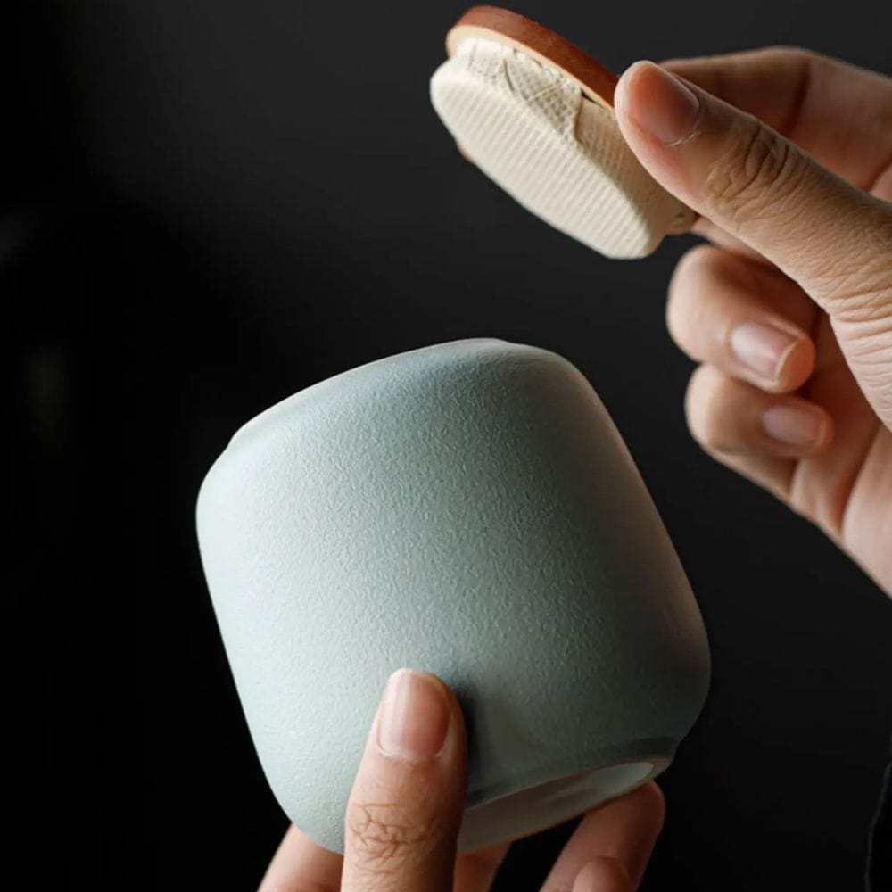 Boîte à thé en céramique avec couvercle bois petit format