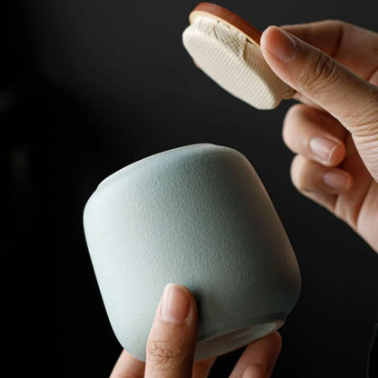 Boîte à thé en céramique avec couvercle bois petit format