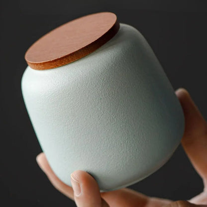 Boîte à thé en céramique avec couvercle bois petit format
