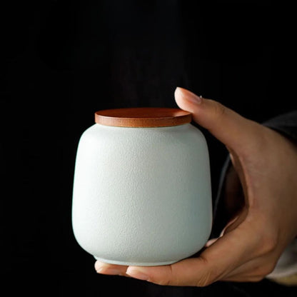 Boîte à thé en céramique avec couvercle bois petit format