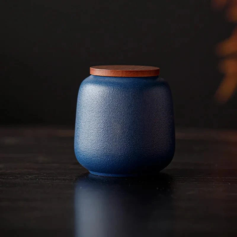 Boîte à thé en céramique avec couvercle bois petit format