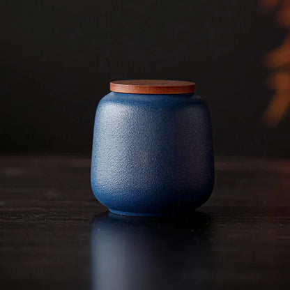 Boîte à thé en céramique avec couvercle bois petit format