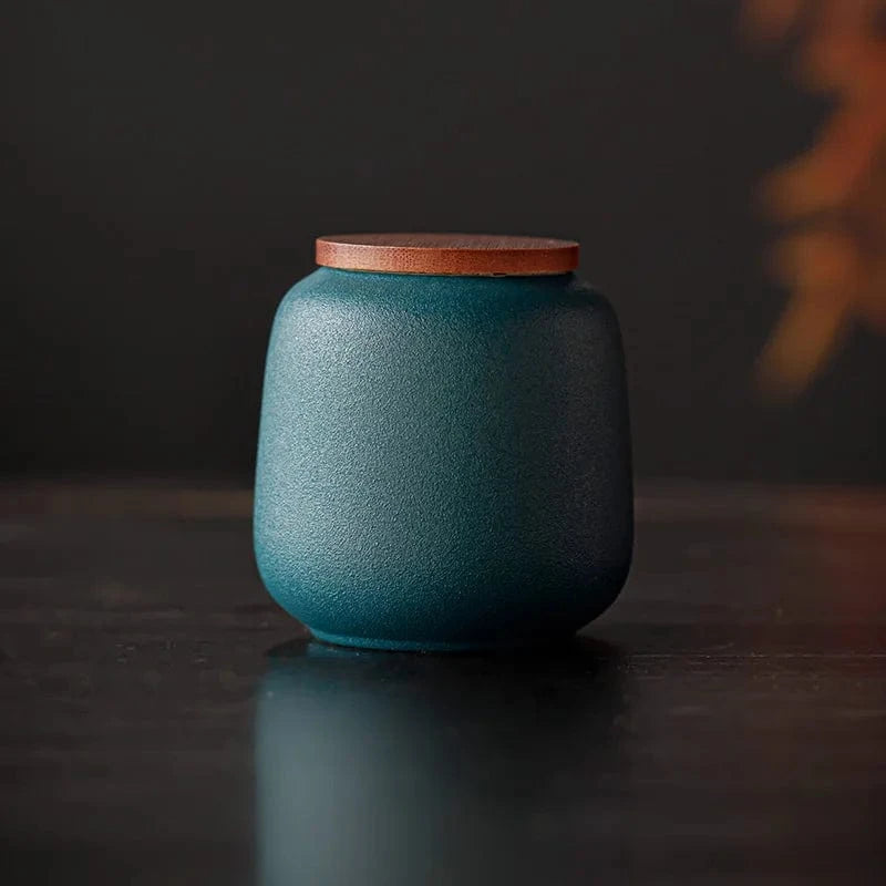 Boîte à thé en céramique avec couvercle bois petit format