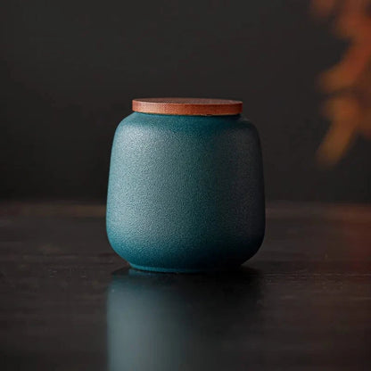 Boîte à thé en céramique avec couvercle bois petit format